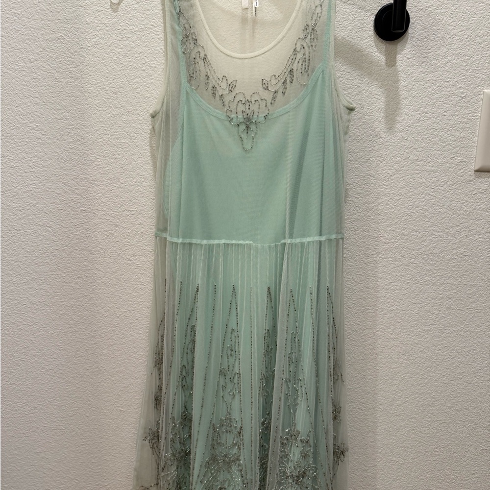 Frenchi Sheer Mint Chemise with Embroidered Details